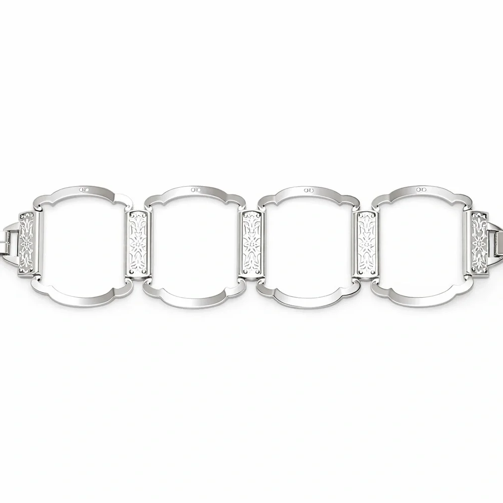 Brighton Silver Tone Link Bracelet Floral Hinged Panel Chunky Vintage Style